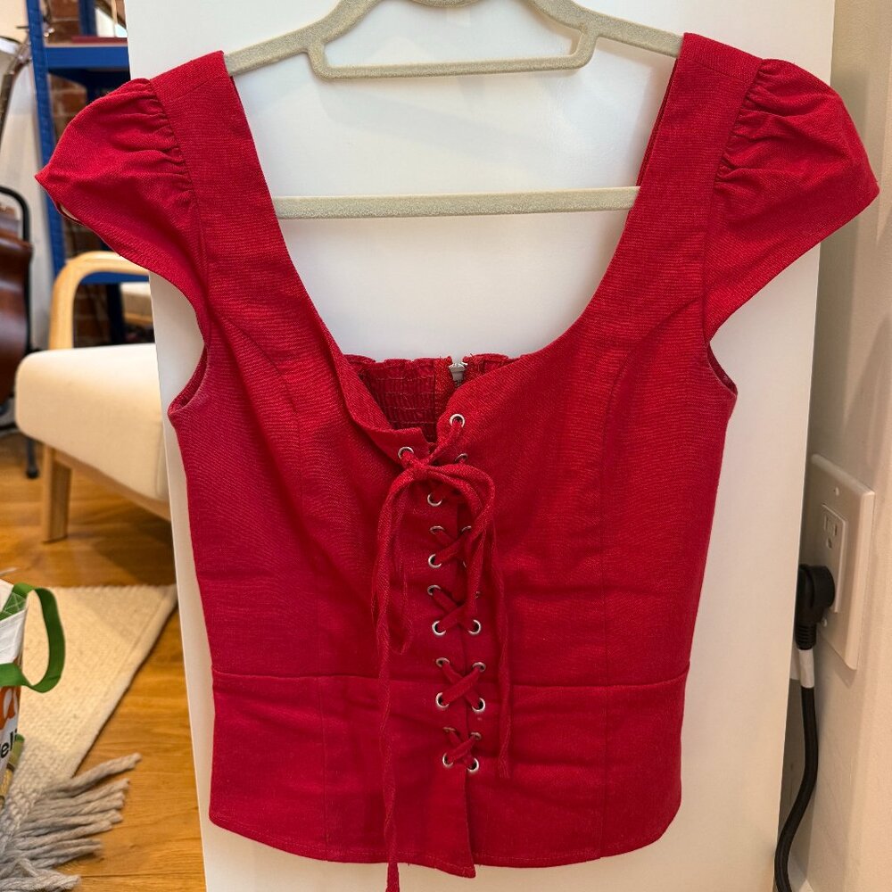 WAYF Laney Lace-Up Top